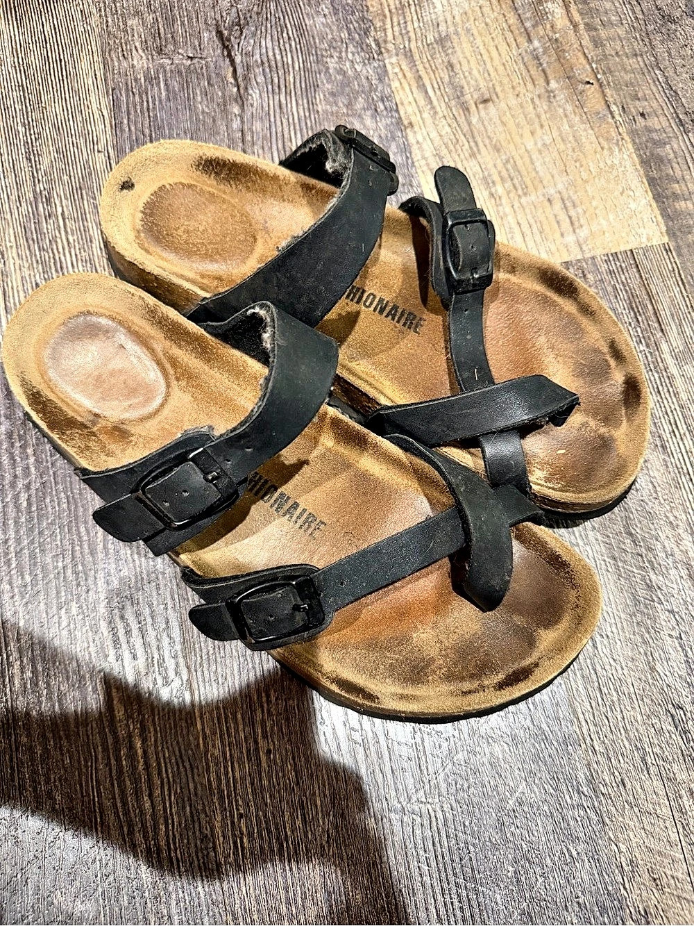 Cushionaire Two-Strap Sandals in Black & Brown